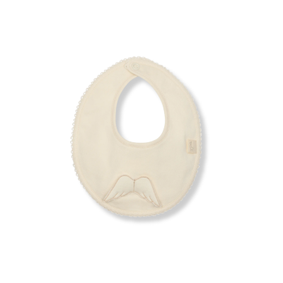 Babete creme redondo com bordado de asas e fecho de mola