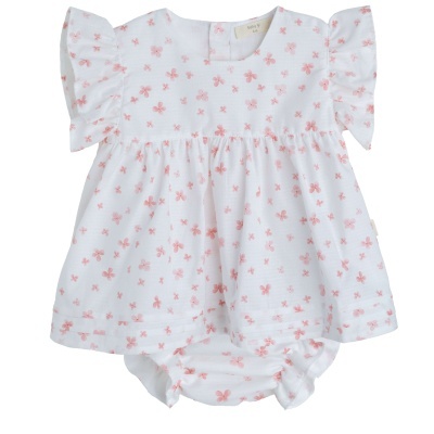 Vestido branco com padrão de flores cor-de-rosa para bebé