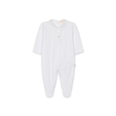 Babygrow branco com gola arredondada e botões frontais