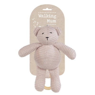 Urso de peluche bege tricotado com embalagem 'Walking Mum'