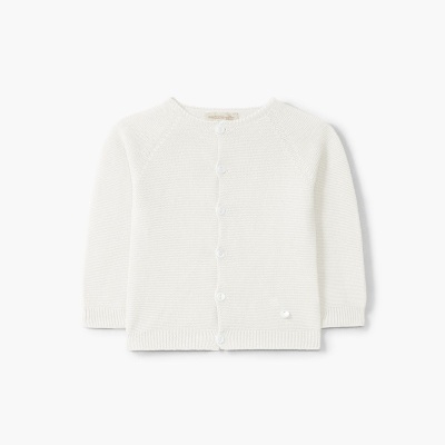 Casaco cardigan de malha branco para bebé com botões frontais