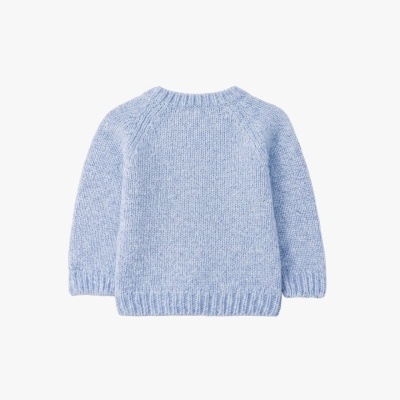 Camisola azul clara de malha para criança com padrão de pontos e gola redonda