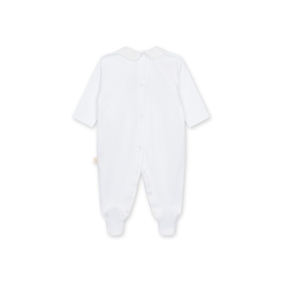 Macacão branco para bebé com botões atrás e gola arredondada