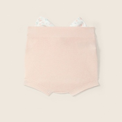 Calção de malha rosa claro com detalhe em tecido estampado de flores