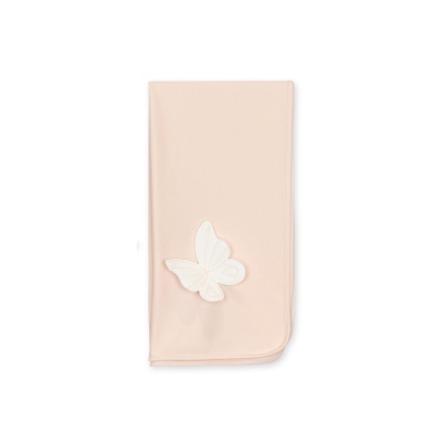 Toalha de banho cor de rosa claro com aplique de borboleta branca