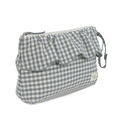 Necessaire xadrez azul e branco com fecho e folho