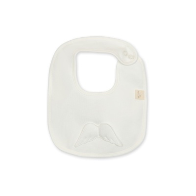 Babete para bebé branco com asas aplicadas e fecho de pressão