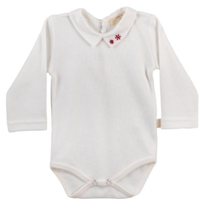 Body de bebé branco com gola e bordados vermelhos