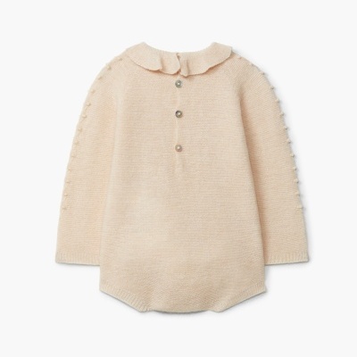 Camisa de malha creme para bebé com botões atrás