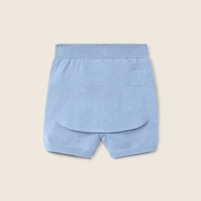 Calções de malha azuis para bebé com bolso e cós elástico