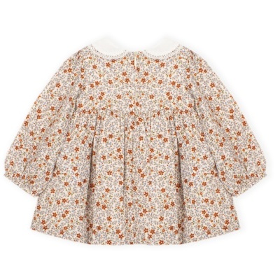 vestido infantil floral de mangas compridas com gola branca