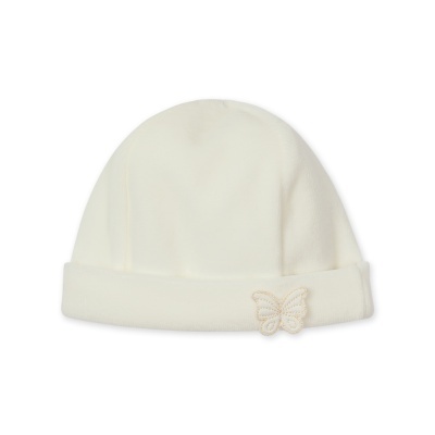 Gorro branco de bebé com borboleta bordada