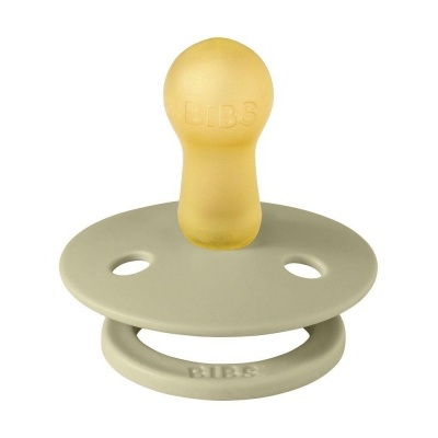 Chupeta de bebé amarela e cinza com marca BIBS