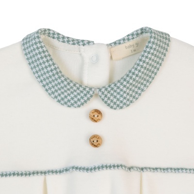 vestido de bebé creme com gola pied-de-poule e botões de madeira