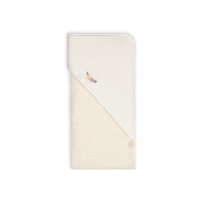 Toalha de banho infantil creme com bordado floral