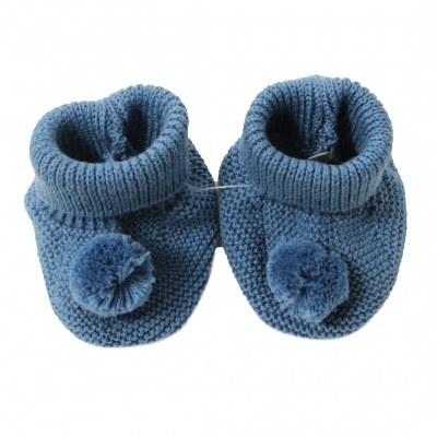 Pantufas bebé azuis de malha com pompons