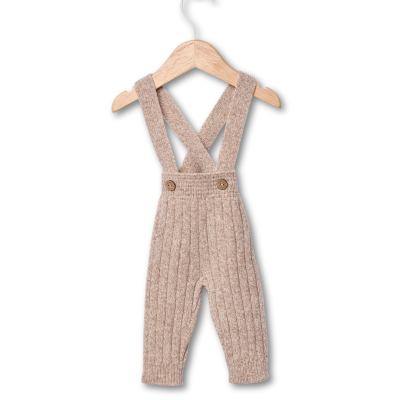 Jardineiras para bebé de malha castanha clara com padrão canelado