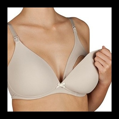 Soutien de amamentação bege claro com fecho de pressione e laço frontal