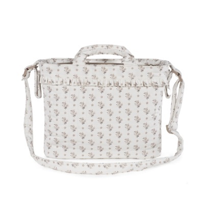 Mala tipo pasta floral bege com alça ajustável e pega