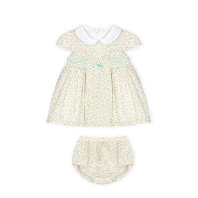 Conjunto de vestido e calças curtas para bebé com padrão floral