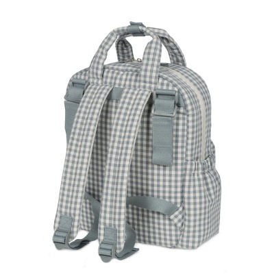 Mochila xadrez azul e branco com alças almofadadas