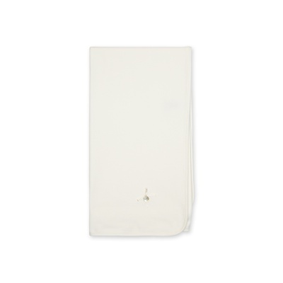 Manta de bebé branca com pequeno laço e botão