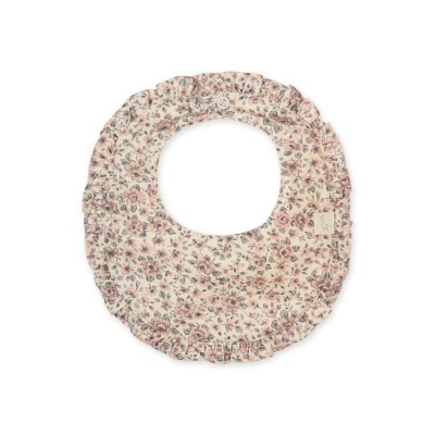 Babete redondo floral com bordas franzidas e botão de pressão