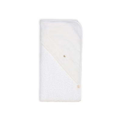 Toalha de banho branca com capuz texturizado e botão dourado