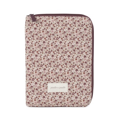 Bolsa ou estojo de tecido com padrão floral rosa e castanho com fecho