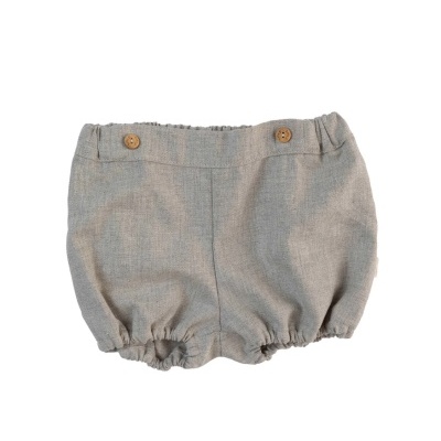 Calção curto para bebé cinza claro com botões de madeira