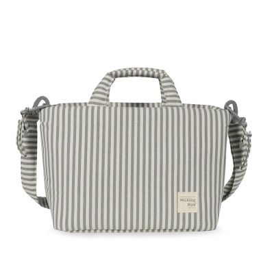 Bolsa às riscas cinzenta e branca com alça ajustável