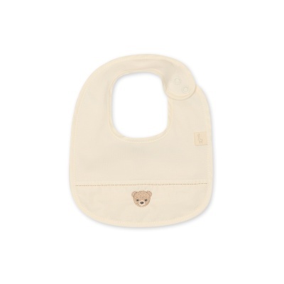 Babete creme para bebé com bordado de cabeça de urso