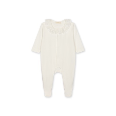 Macacão branco para bebé com gola de folho e mangas compridas