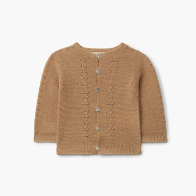 Camisola de malha para bebé cor camel com botões frontais