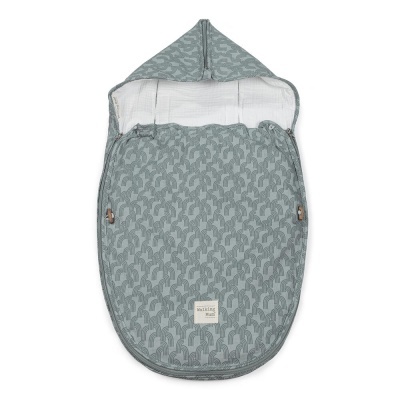 Saco para bebé azul com padrão e capuz