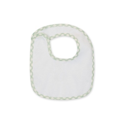 Babete branco com bordadura verde claro xadrez e fecho botão