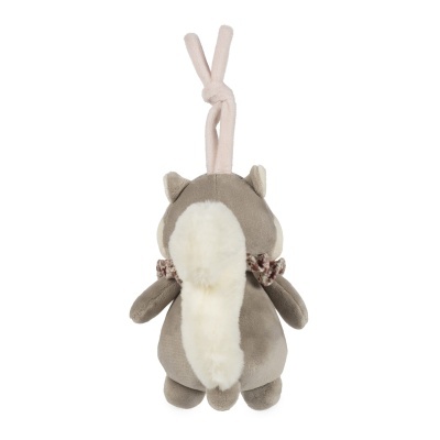 Pelúcia de esquilo cinza e branco com laço e cordão rosa para pendurar