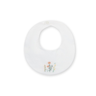 Babete branco com bordado floral colorido