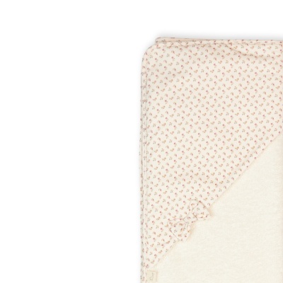 Toalha de bebé creme com padrão floral pequeno e borda arredondada