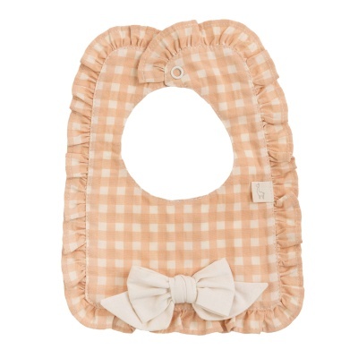 Babete de bebé xadrez bege com folhos e laço