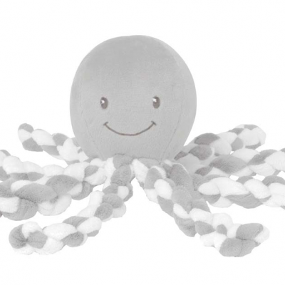 Pelúcia polvo cinzento com tentáculos torcidos branco e cinzento