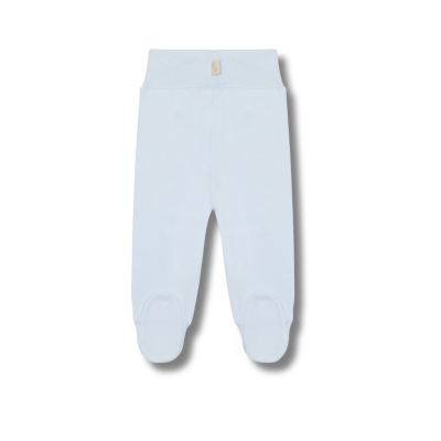 Calças para bebé com pé azul claro sobre fundo branco