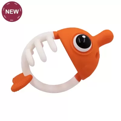 Mordedor para bebé em forma de peixe laranja e branco