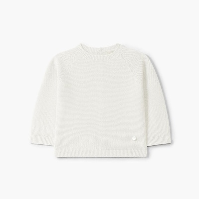 Camisola branca de malha com gola e punhos canelados