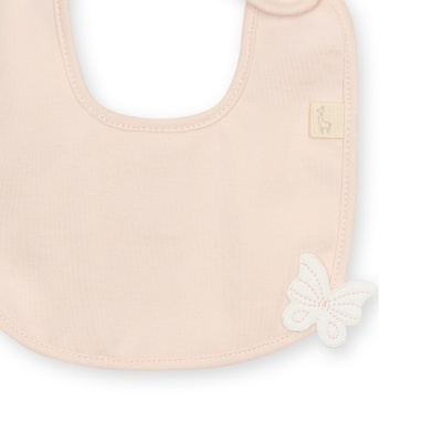 Babete para bebé rosa claro com aplicação de borboleta branca