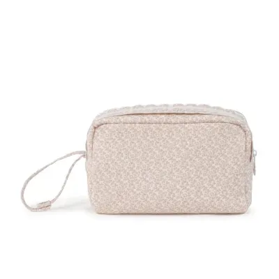 Necessaire retangular com padrão floral creme e bege