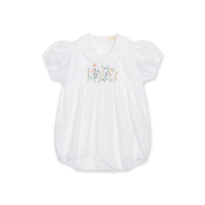 Body branco para bebé com bordado floral colorido