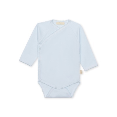 Body de bebé azul claro com manga comprida e fecho lateral