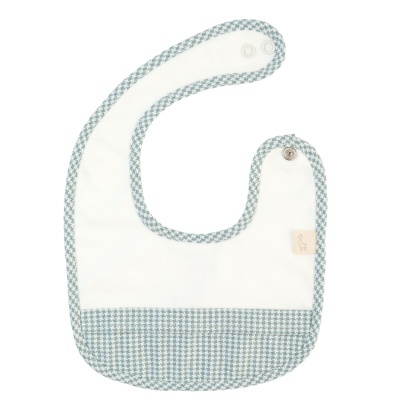 Babete em tecido com padrão pied de poule azul e branco e fechos de pressão