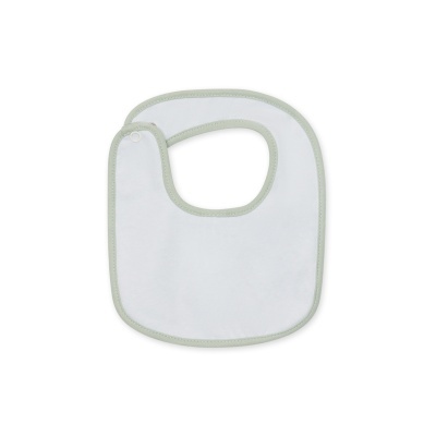 Babete branco com borda verde claro e fecho de mola